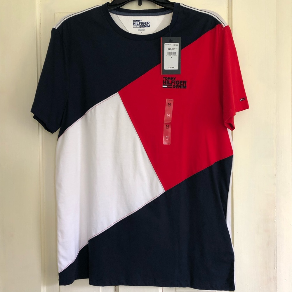 Tommy Hilfiger Colorblock Short-Sleeve Crew Tee in Navy Red White